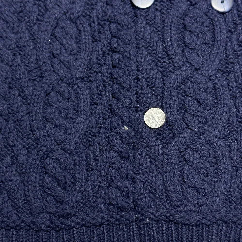Aran Crafts Cable Knit Merino Wool Cardigan Womens XS Navy Double Breasted Shawl - Picture 4 of 13